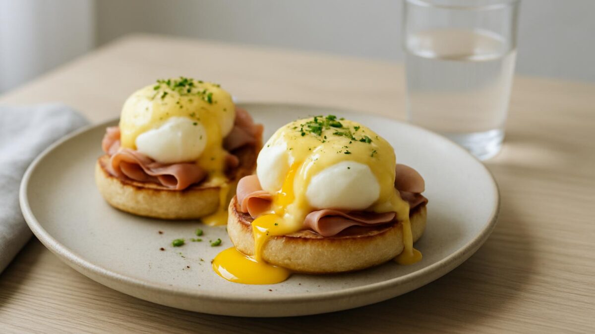 Ägg Benedict en lyxig brunchklassiker för helgens lugna stunder.