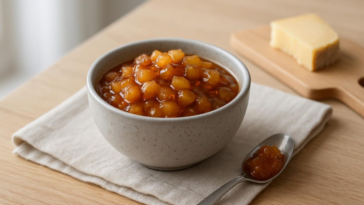 Äppelchutney ger en varm smakupplevelse till ost och sommarfika