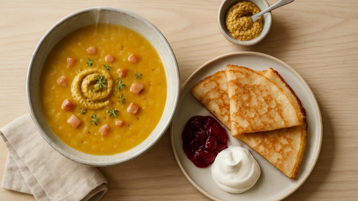 Ärtsoppa med pannkakor – en värmande torsdagsklassiker för hela familjen.