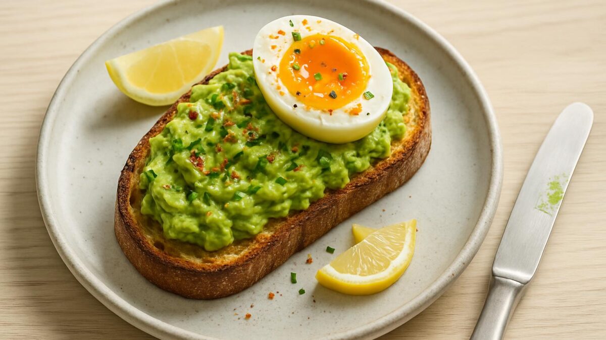 Avokadomacka som ger fräsch energi för en snabb lunch.