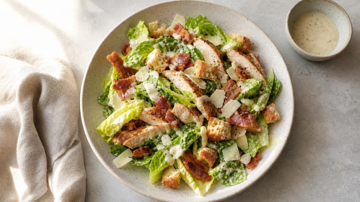 Caesarsallad med kyckling är den perfekta lunchen för lata sommardagar.
