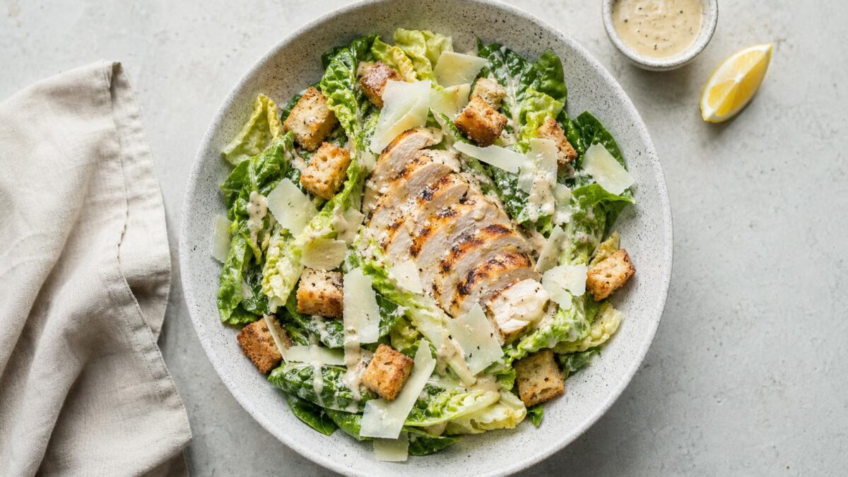 Caesarsallad, den perfekta lunchen för lata sommardagar.