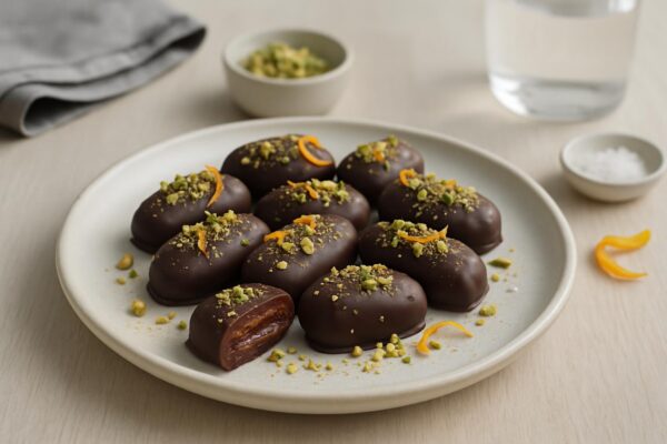 Dubailchoklad – chokladdoppade dadlar med pistage och kardemumma