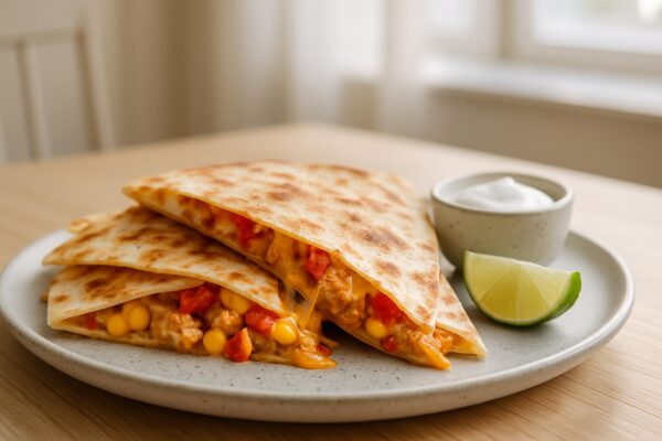 Enkla quesadillas med kyckling, ost och grönsaker