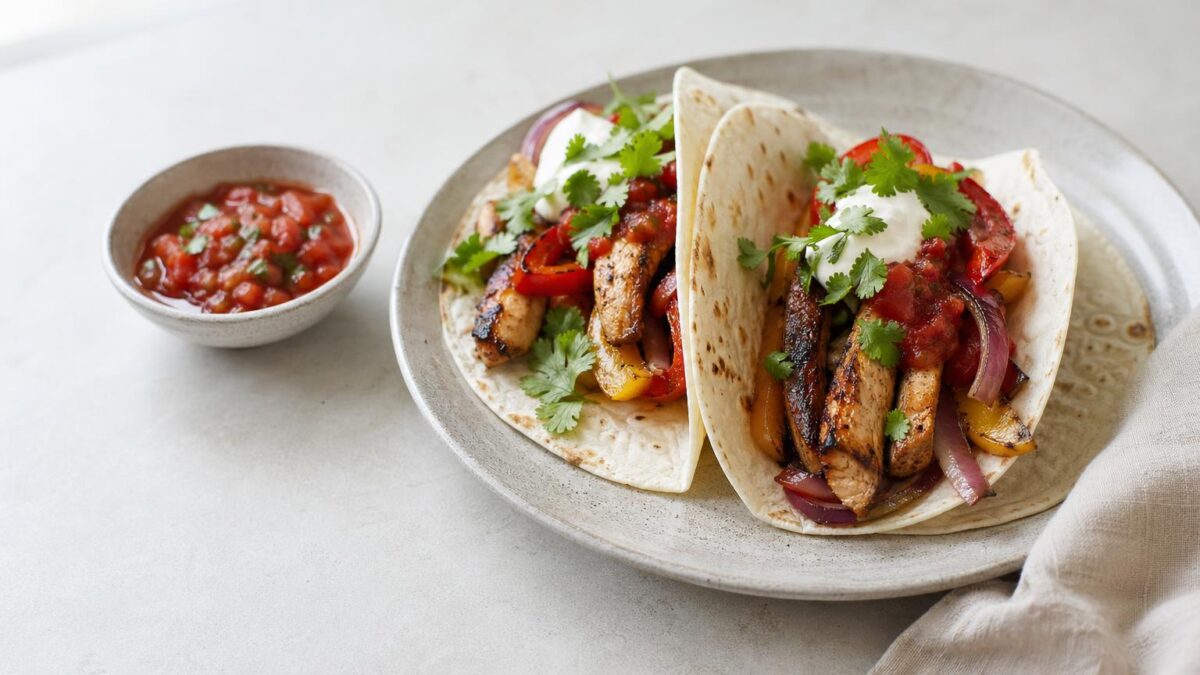 Fajitas med kyckling är en smakrik vardagsmiddag för hela familjen.