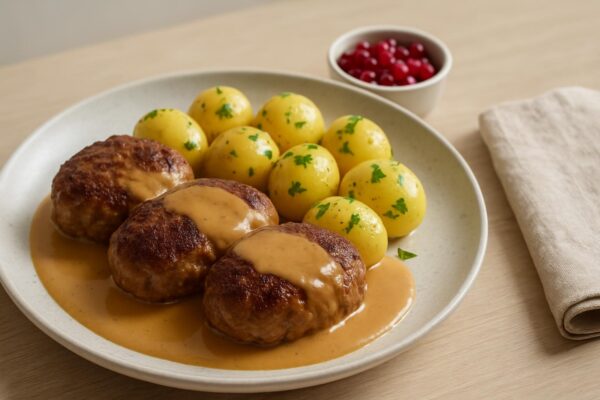 Färsbiffar med potatis och sås