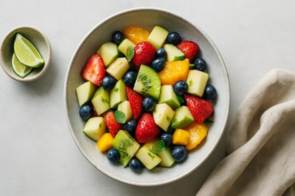 Fräsch fruktsallad med lime, honung och mynta