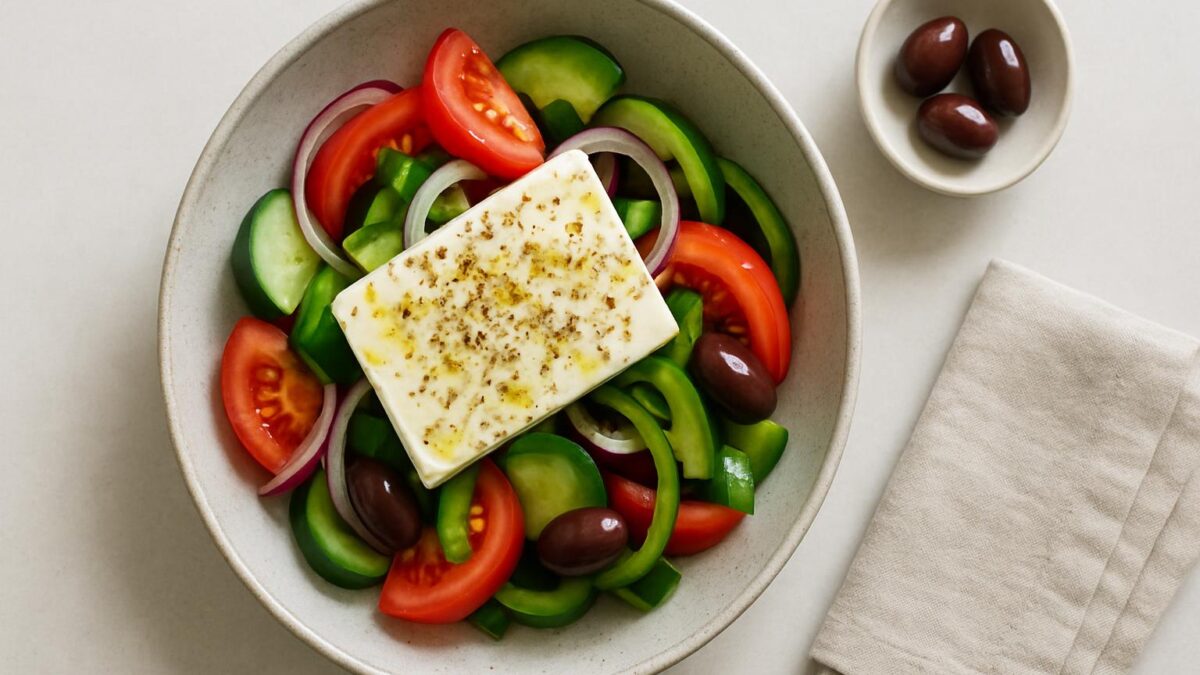 Grekisk sallad – den perfekta lunchen för lata sommardagar.
