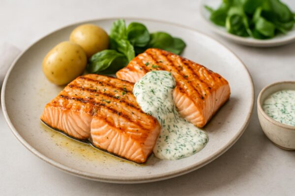 Grillad lax med örtsås