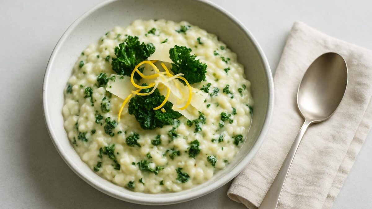 Grönkålsrisotto med parmesan och citron ger en snabb, elegant middag för alla.