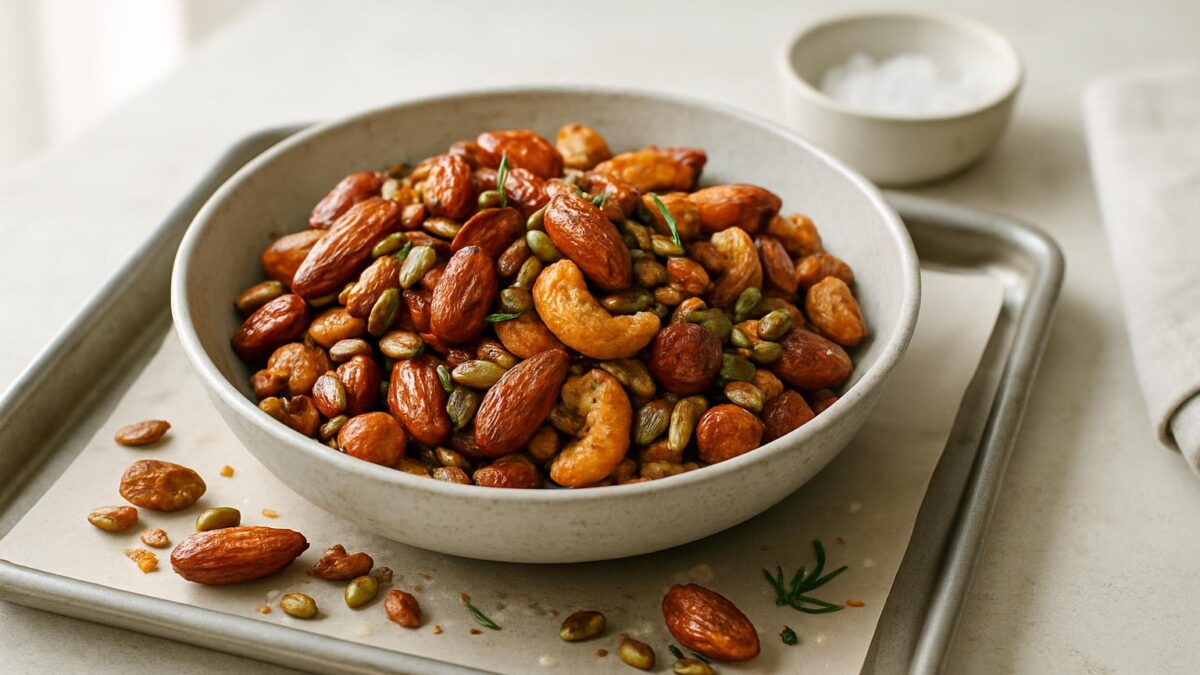 Hemmagjord snackmix med nötter och frön ger en perfekt fredagsmyskänsla.