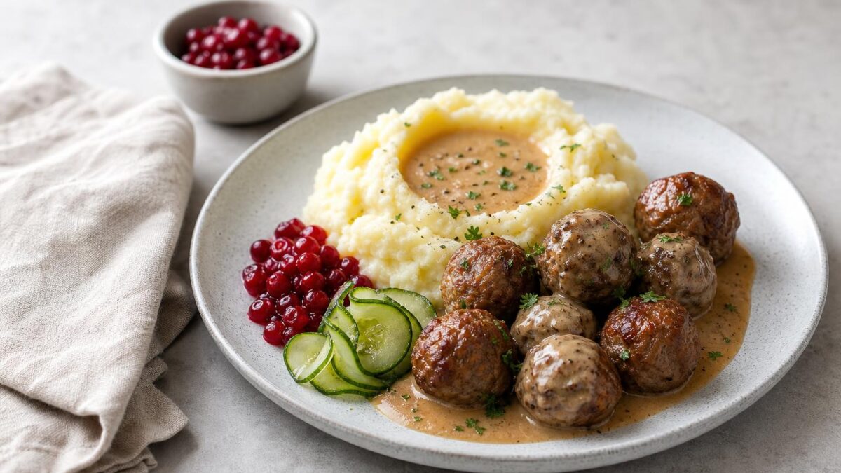 Hemmagjorda köttbullar med potatismos och gräddsås ger vardagens tröst och njutning.