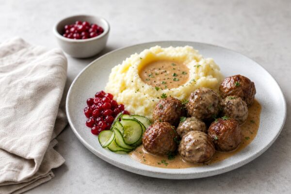 Hemmagjorda köttbullar med potatismos och gräddsås
