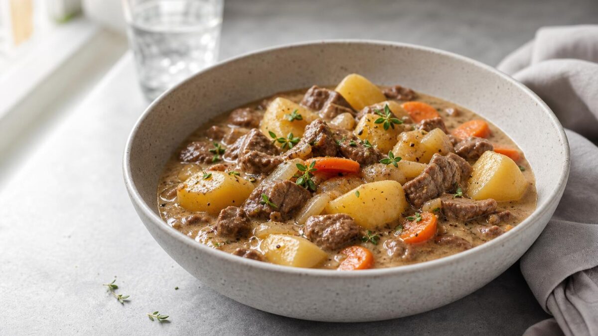 Husmansgryta med potatis, en krämig vardagsglädje för hela familjen.