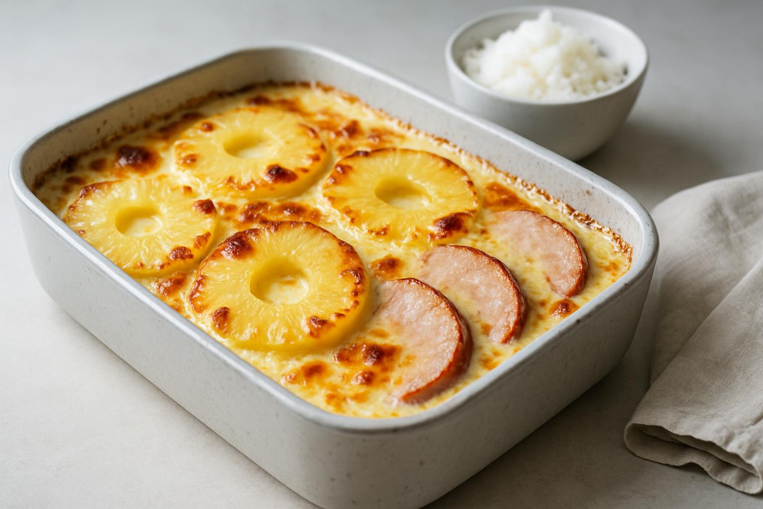 Kassler i ugn med ananas – recept på krämig gratäng - Tillmiddag.se