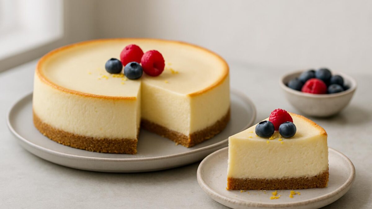 Klassisk bakad cheesecake, den perfekta helg-dessert för sällskap och glädje.