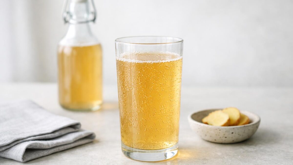 Kombucha – hemgjord pärlande te-dryck den uppfriskande starten på en lugn helg hemma, perfekt för lata dagar.