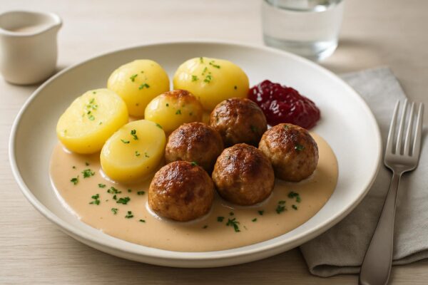 Köttbullar med gräddsås och potatis