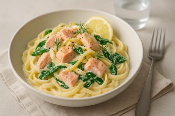 Laxpasta med citron och spenat