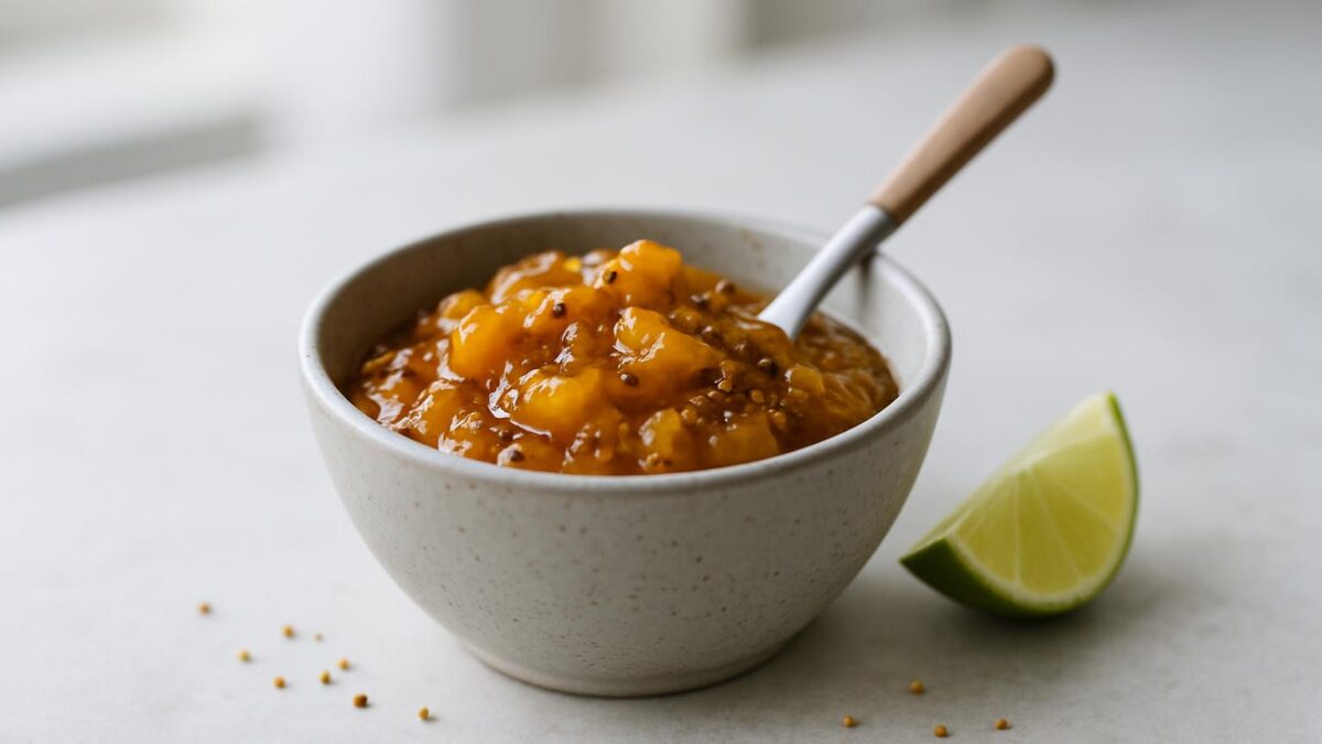 Mango- och currychutney söt och syrlig njutning till grillen.