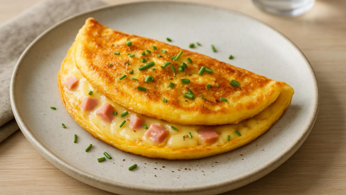 Omelett med ost och skinka startar dagen med värme, glädje och energi.