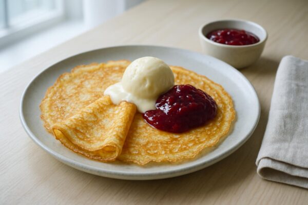 Pannkakor med glass och sylt