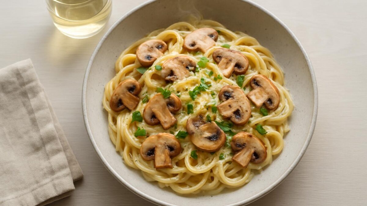 Pasta med champinjoner: en krämig vardagslycka för hela familjen.