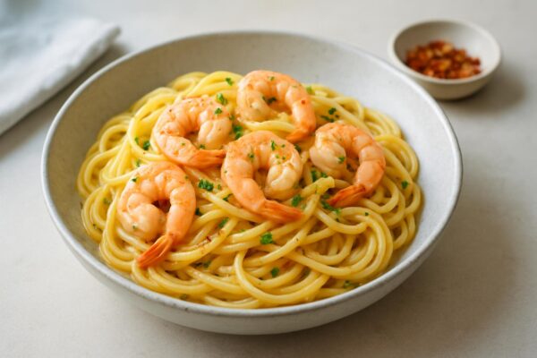 Pasta med räkor och vitlök
