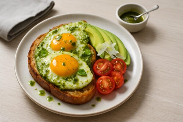 Pestoägg på rostat bröd