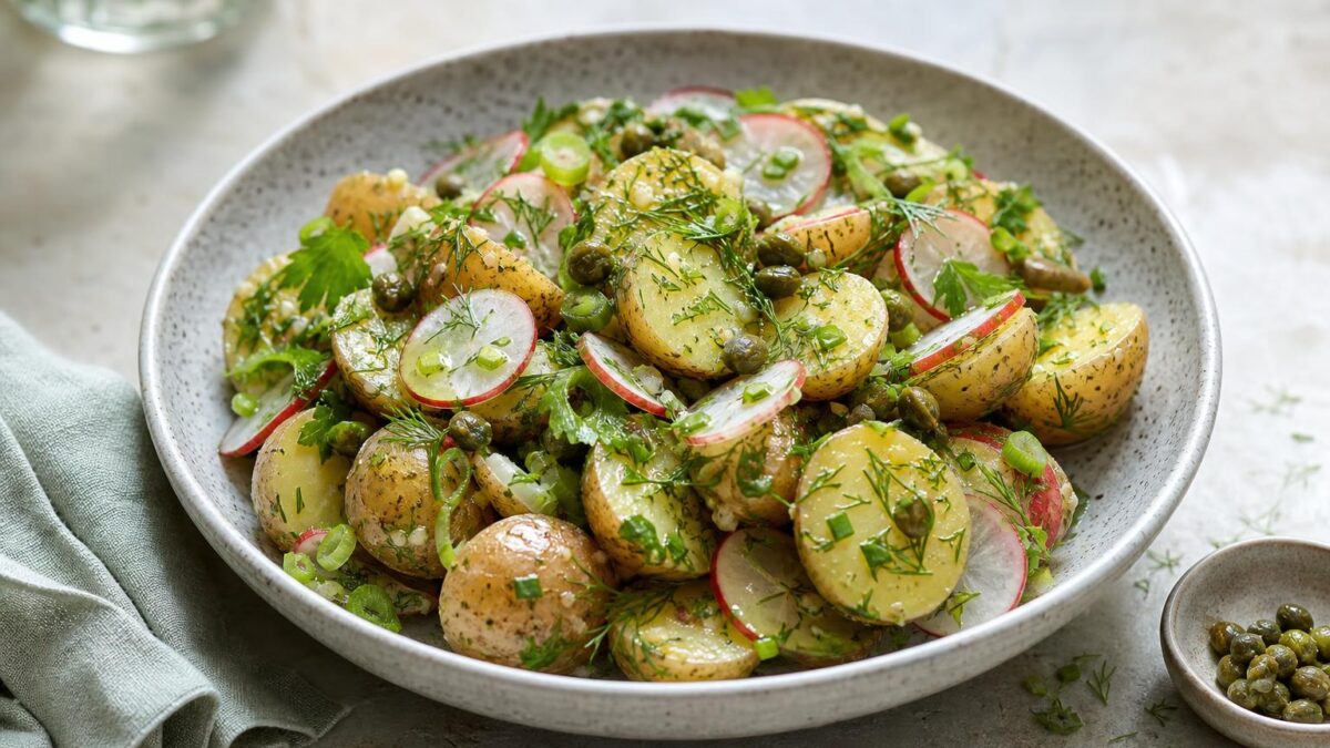 Potatissallad med färskpotatis och örter den perfekta lunchen för lata sommardagar.