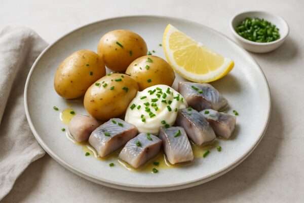 Sill med potatis och gräddfil