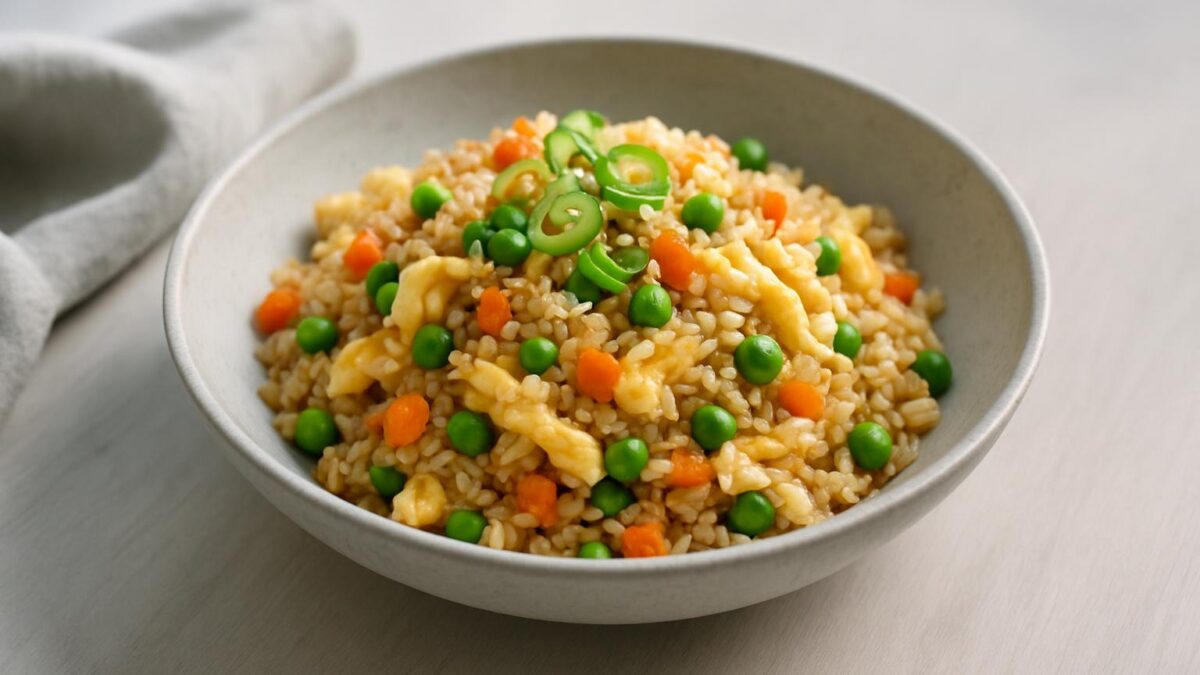 Stekt ris med ägg ger vardagslyx i en snabb, enkel lunch du kan njuta.