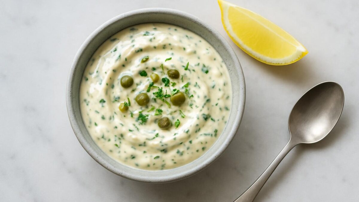 Tartarsås är den perfekta följeslagaren till panerad fisk och skaldjur.