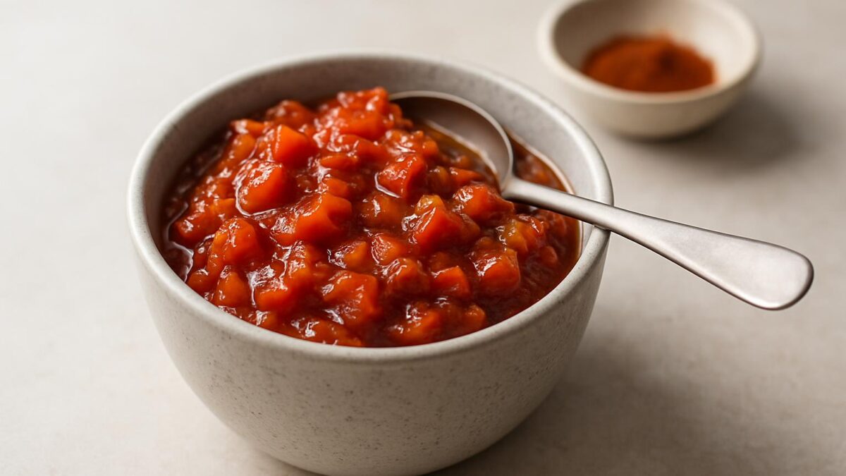 Tomat- och paprikarelish Fräsch syrlighet och rökig sötma som lyfter varje grillkväll.