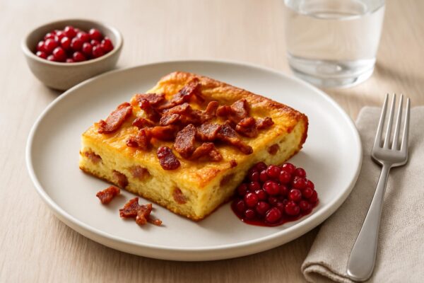 Ugnspannkaka med bacon och lingon