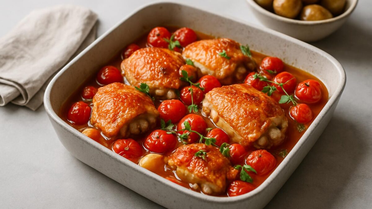 Ugnsbakad kyckling med tomater njutbar vardagsmåltid för hela familjen.