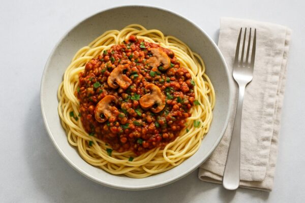 Vegansk bolognese med linser och svamp