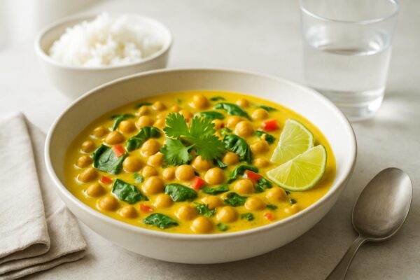 Vegetarisk curry med kokosmjölk och kikärtor