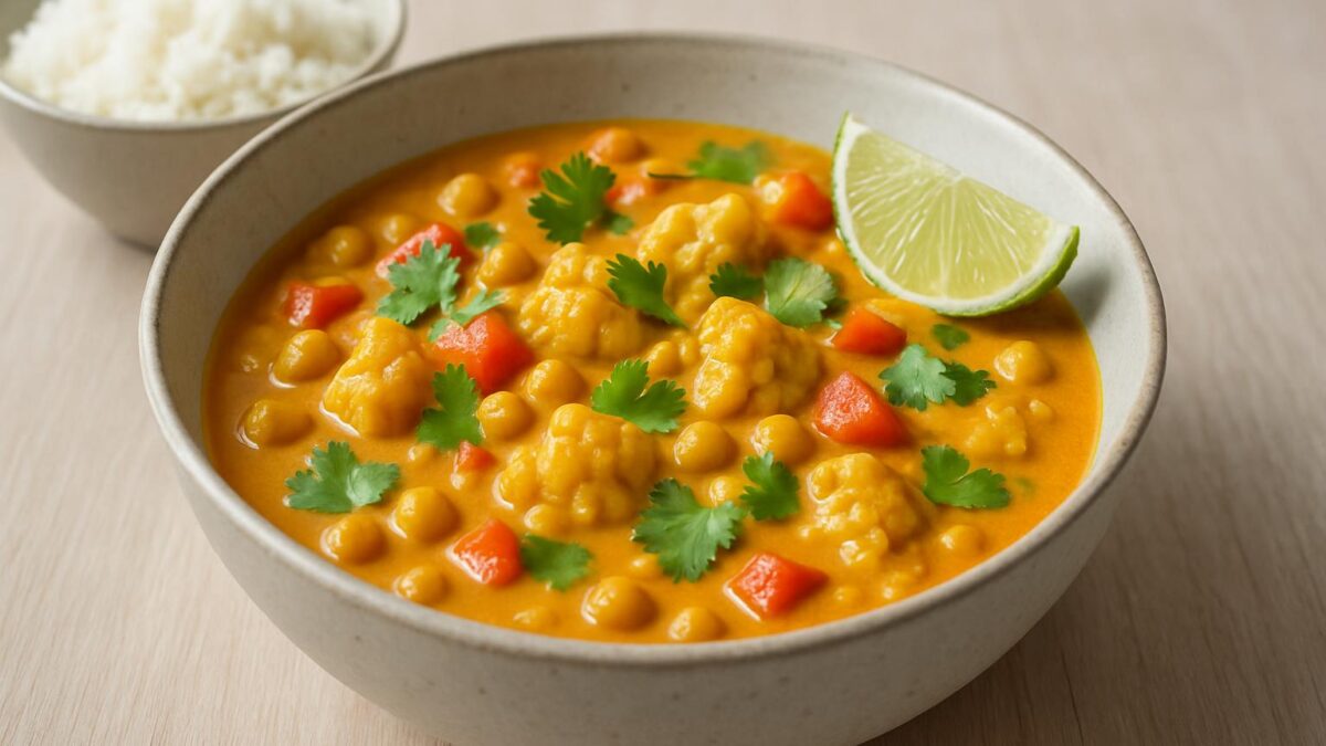 Vegetarisk currygryta den perfekta vardagsmiddagen för krämig värme och glädje.