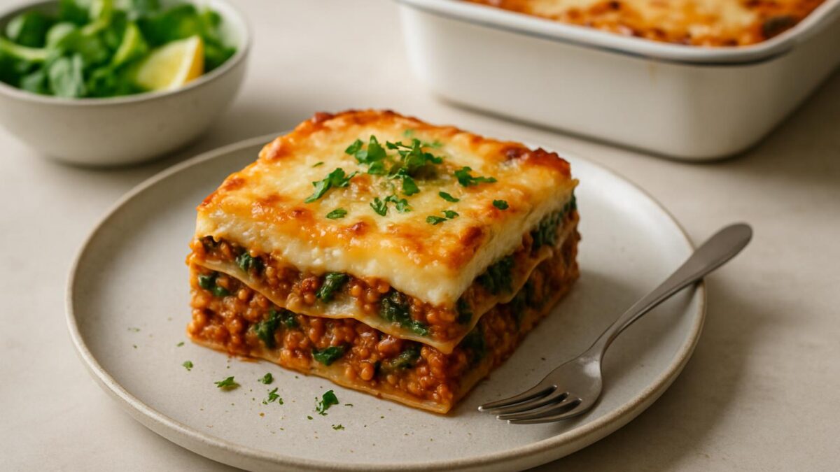 Vegetarisk lasagne med linser – den perfekta vardagsmiddagen för hela familjen.