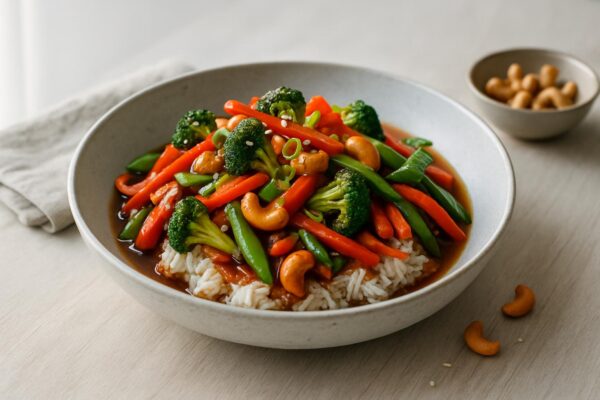 Wok med grönsaker och cashewnötter
